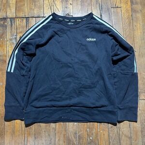adidas Essential Sweatshirt Women's Large Black Fleece Lined 3 Stripe Crew Neck